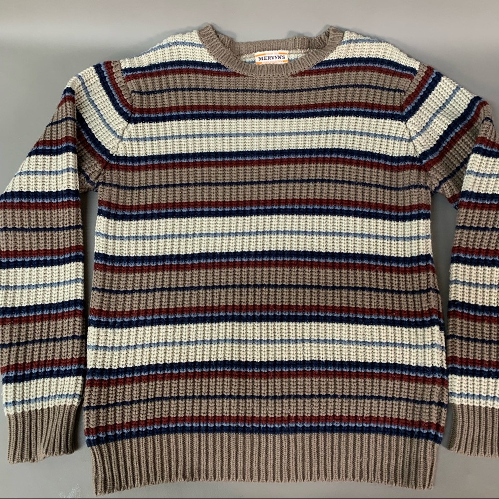 Vintage 1970’s Mervyn’s Striped Acrylic Sweater Tagged L but Fits as Medium